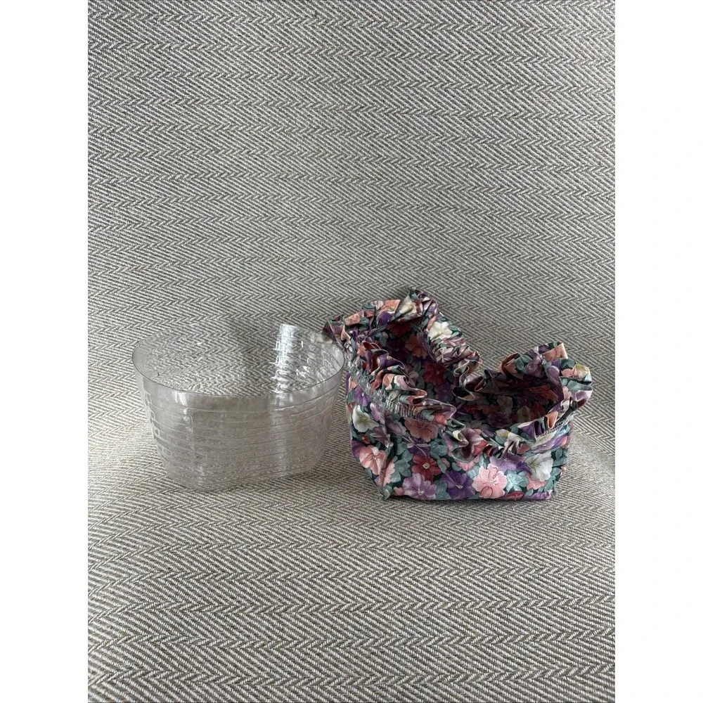 Longaberger Basket Petunia 1997 Flower Fabric Two Leather Handles Plastic Insert
